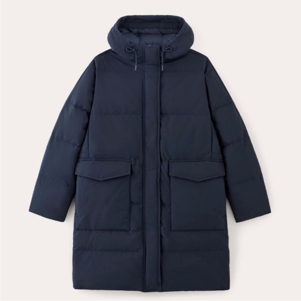 Everlane | The ReNew Long Puffer Outdoor Coat Jacket In Navy Blue, Womens XS